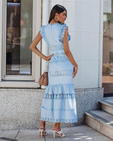 Sacha Cotton Linen Crochet Tiered Midi Dress - Blue Ins Street